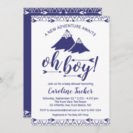 Invitation Boho Adventure Await Baby Boy Shower (Devant / Derrière)