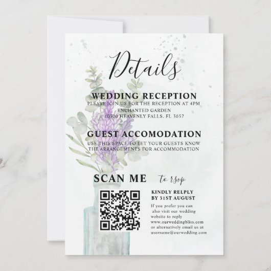 Invitation Boho All In One Eucalyptus et Lavender Mariage In (Dos)