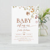 Invitation Boho All in One Fleur sauvage QR Code Baby shower (Debout devant)