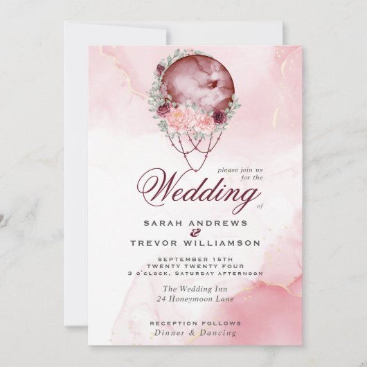 Invitation Boho All in One Mariage Pink Maroon Moo (Devant)