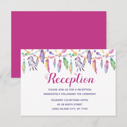 Invitation Boho Amérindien Plume Violet Mariage Indien (Devant / Derrière)