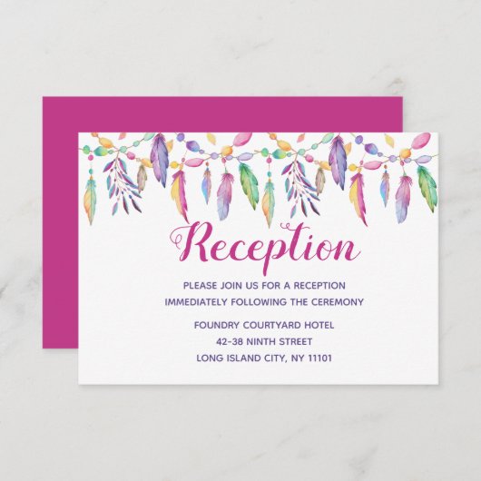 Invitation Boho Amérindien Plumes violettes Mariage Indien (Devant / Derrière)