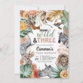 Invitation Boho Animal Safari Wild et trois Anniversaire (Devant)