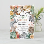 Invitation Boho Animal Safari Wild et trois Anniversaire (Debout devant)