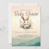 Invitation Boho animaux Baby shower botanique de lapin mignon (Devant)
