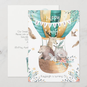 Invitation Boho Animaux Bébé Fête d'anniversaire de petite fi