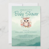 Invitation Boho animaux boisés mignonette Chouette fleurie Ba (Devant)