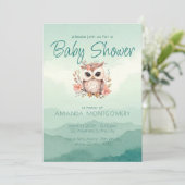 Invitation Boho animaux boisés mignonette Chouette fleurie Ba (Debout devant)