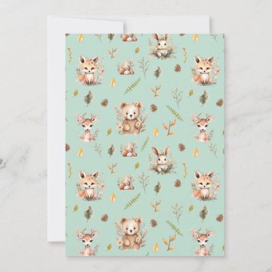 Invitation Boho animaux boisés mignonette Chouette fleurie Ba (Dos)