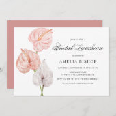 Invitation Boho Anthuriums rose Tropical Bridal Luncheon (Devant / Derrière)