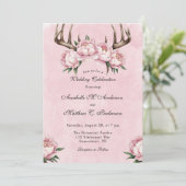 Invitation Boho Antler avec des pivoines roses Célébration du (Debout devant)