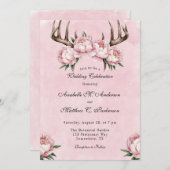 Invitation Boho Antler avec des pivoines roses Célébration du (Devant / Derrière)