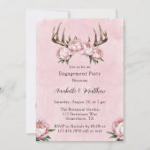 Invitation Boho Antler avec Pink Peonies Partie d'engagement (Devant)
