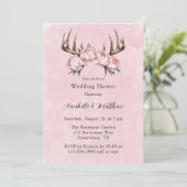 Invitation Boho Antler avec Wedding shower Pink Peonies (Debout devant)
