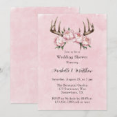 Invitation Boho Antler avec Wedding shower Pink Peonies (Devant / Derrière)