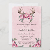 Invitation Boho Antler Pink Peonies Mariage Couples Douche (Devant)