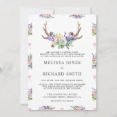 Invitation Boho Antlers Fleur sauvage All in One QR Code Mari (Devant)