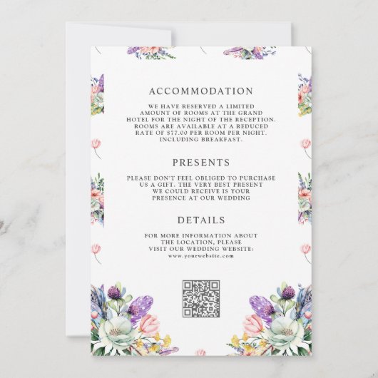 Invitation Boho Antlers Fleur sauvage All in One QR Code Mari (Dos)