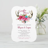 Invitation Boho Antlers Fuchsia Rose Floral Couples Douche (Debout devant)