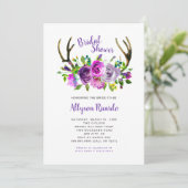 Invitation Boho Antlers Purple Mélange Floral Fête des mariée (Debout devant)