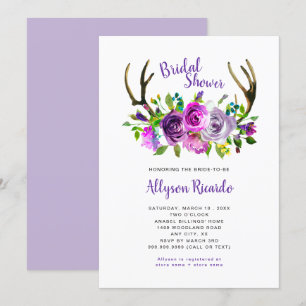 Invitation Boho Antlers Purple Mélange Floral Fête des mariée