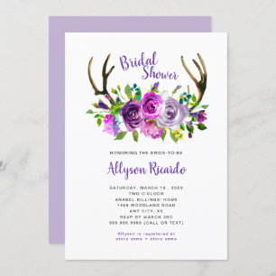 Invitation Boho Antlers Purple Mix Floral Fête de l'mariée