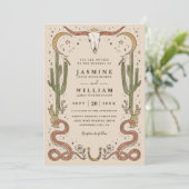Invitation Boho Antlers Southwestern Rustic QR Code Wedding (Debout devant)