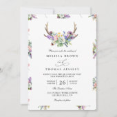 Invitation Boho Antlers Wildflowers Rustic QR Code Wedding (Devant)