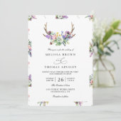 Invitation Boho Antlers Wildflowers Rustic QR Code Wedding (Debout devant)