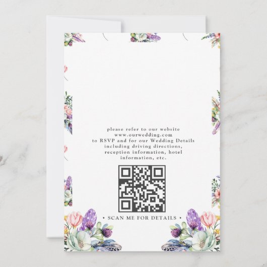 Invitation Boho Antlers Wildflowers Rustic QR Code Wedding (Dos)