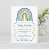 Invitation Boho Aquarelle arc-en-ciel Baby shower bleu (Debout devant)