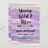 Invitation Boho Aquarelle Arrow Young Wild Trois Anniversaire (Devant / Derrière)