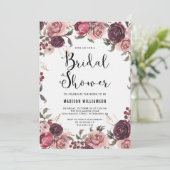 Invitation Boho Aquarelle Automne Bourgogne Floral Fête des m (Debout devant)