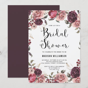 Invitation Boho Aquarelle Automne Bourgogne Floral Fête des m