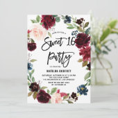 Invitation Boho Aquarelle Automne Floral Wreath Sweet 16 (Debout devant)