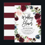 Invitation Boho Aquarelle Automne Wedding shower<br><div class="desc">Famille d'Invitations et amis à votre événement avec ce wedding shower floral personnalisable. Il présente des illustrations d'aquarelle de fleurs rousses, bleu marine et bordeaux et de couronne de feuillage. Customisez le verso de l'invitation en ajoutant une photo ou une image. Cette invitation botanique est parfaite pour les wedding showers...</div>