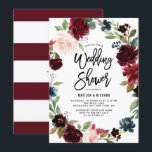 Invitation Boho Aquarelle Automne Wedding shower<br><div class="desc">Famille d'Invitations et amis à votre événement avec ce wedding shower floral personnalisable. Il présente des illustrations d'aquarelle de fleurs rousses, bleu marine et bordeaux et de couronne de feuillage. Customisez le verso de l'invitation en ajoutant une photo ou une image. Cette invitation botanique est parfaite pour les wedding showers...</div>