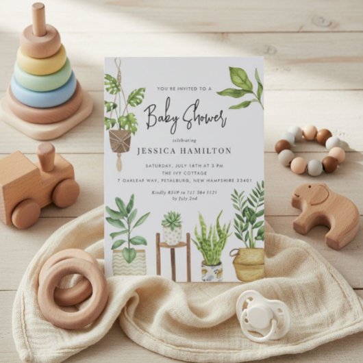 Invitation Boho Aquarelle Baby shower Plante pointé