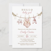 Invitation Boho Aquarelle Bébé Vêtements Fille Baby shower (Devant)