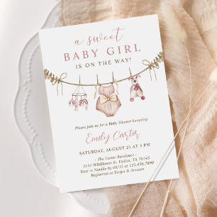 Invitation Boho Aquarelle Bébé Vêtements Fille Baby shower
