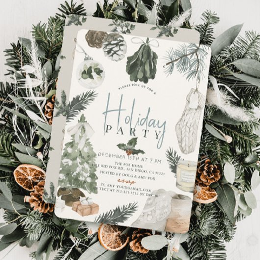 Invitation Boho Aquarelle Bleu clair Noël Fête