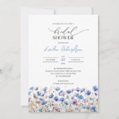 Invitation Boho aquarelle bleu poussiéreux et violet fleurs s (Devant)