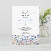 Invitation Boho aquarelle bleu poussiéreux et violet fleurs s (Debout devant)