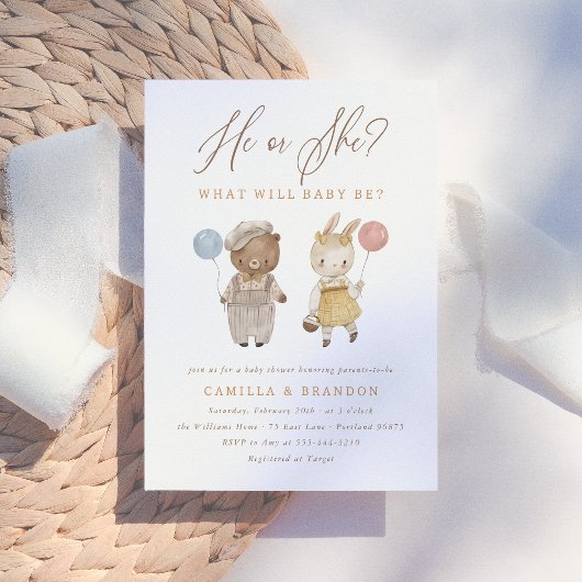 Invitation Boho Aquarelle Bois Animaux Genre Révélation