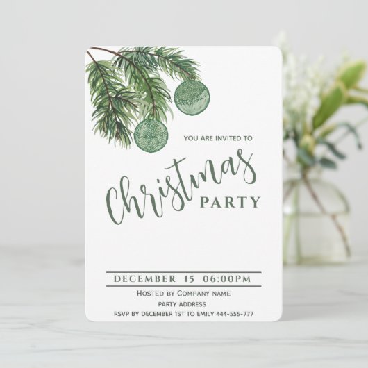 Invitation Boho aquarelle boules de Noël entreprise (Debout devant)