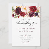 Invitation Boho Aquarelle Bourgogne Rouge Floral Russe Mariag (Devant)