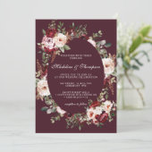 Invitation Boho Aquarelle Bourgogne Rouge Mariage de cadre Fl (Debout devant)