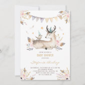 Invitation Boho Aquarelle Cerf et Baby shower Floral d'oiseau (Devant)