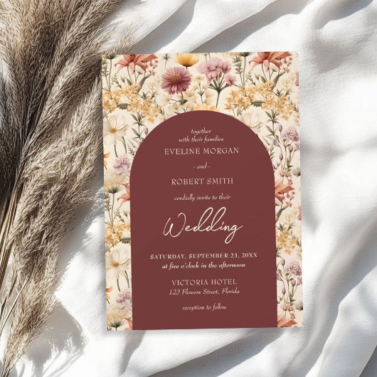Invitation Boho aquarelle chute fleurs sauvages