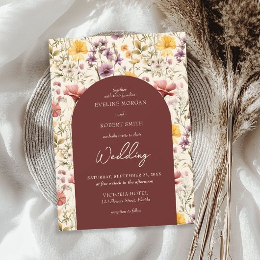 Invitation Boho aquarelle chute fleurs sauvages